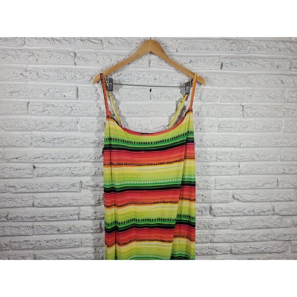 Rouge 3X Plus Size Dress Fluorescent Red Striped Midi Slip STR220E - Picture 4 of 11